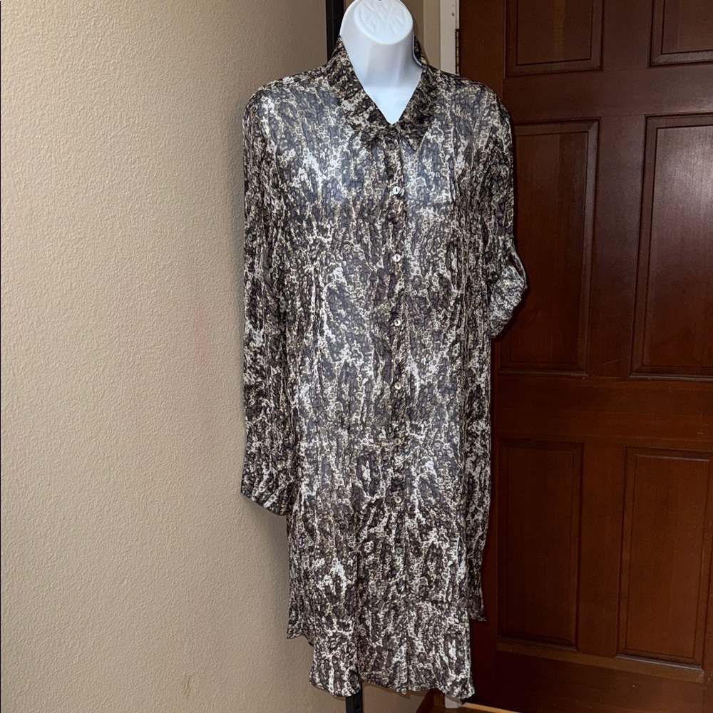 Dress Barn Black Gray Animal Print Long Sleeve Sheer Dress Tunic Women’s Size 10